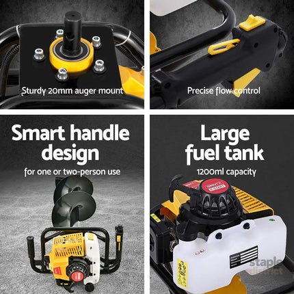Giantz Post Hole Digger Petrol Motor Drill Extension Auger Bits Kits - Tools > Power Tools > Outdoor Power Equipment