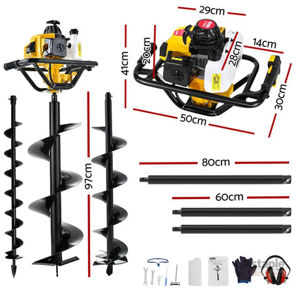 Giantz Post Hole Digger Petrol Motor Drill Extension Auger Bits Kits - Tools > Power Tools > Outdoor Power Equipment