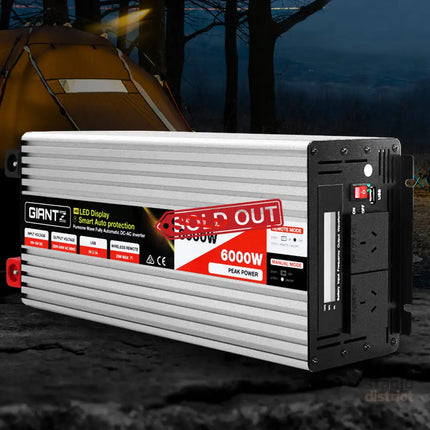 Giantz Power Inverter 3000W or 6000W Pure Sine Wave 12V-240V Camping Boat Caravan - Outdoor Recreation > Camping >