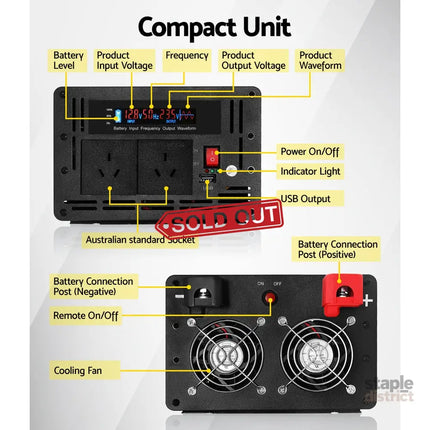 Giantz Power Inverter 3000W or 6000W Pure Sine Wave 12V-240V Camping Boat Caravan - Outdoor Recreation > Camping >
