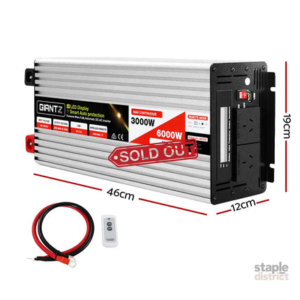 Giantz Power Inverter 3000W or 6000W Pure Sine Wave 12V-240V Camping Boat Caravan - Outdoor Recreation > Camping >