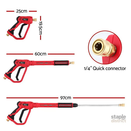 Giantz Pressure Washer Gun Short Trigger 4000PSI M22-14 1/4 Inch 5 Nozzles Red - Tools > Power Tools > Outdoor Power