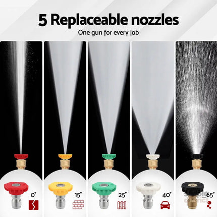 Giantz Pressure Washer Gun Short Trigger 4000PSI M22-14 1/4 Inch 5 Nozzles Red - Tools > Power Tools > Outdoor Power