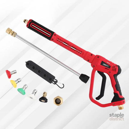 Giantz Pressure Washer Gun Short Trigger 4000PSI M22-14 1/4 Inch 5 Nozzles Red - Tools > Power Tools > Outdoor Power