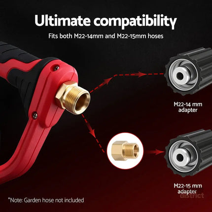 Giantz Pressure Washer Gun Short Trigger 4000PSI M22-14 1/4 Inch 5 Nozzles Red - Tools > Power Tools > Outdoor Power
