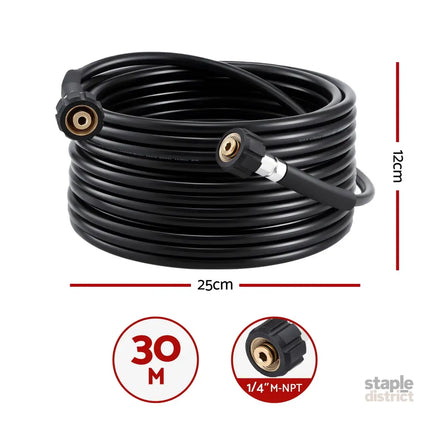 Giantz Pressure Washer Hose 30M 5800PSI Power Replacement Extension 1/4’’ Quick Connect - Tools > Power Tools > Outdoor