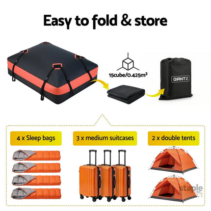 Giantz Rooftop Cargo Bag Waterproof Car Luggage Carrier 15 Cubic Ft Universal - Auto Accessories > Auto Accessories