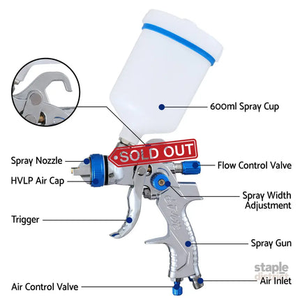 Giantz Spray Gun Paint Gun HVLP Gravity Feed 1.4mm 1.7mm 2.0mm Nozzles Included - Tools > Air Compressor > Air