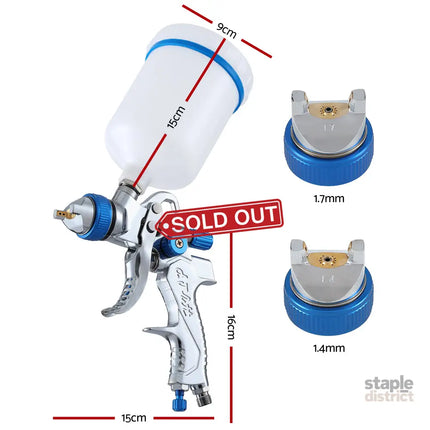Giantz Spray Gun Paint Gun HVLP Gravity Feed 1.4mm 1.7mm 2.0mm Nozzles Included - Tools > Air Compressor > Air