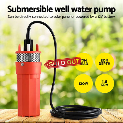 Giantz Submersible Solar Water Pump 24V 70M Head Deep Well Bore Self-priming - Tools > Pumps > Irrigation Pumps