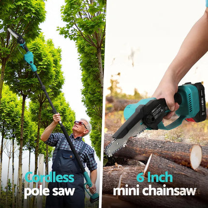 Giantz Telescopic Pole Chainsaw 6 Inch Cordless Tree Trimmer Kit 20V Battery - Tools > Power Tools > Chainsaws