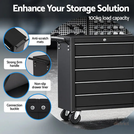 Giantz Tool Chest Trolley 10 Drawers Toolbox Storage Black - Tools > Tools Storage > Tool Boxes
