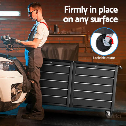 Giantz Tool Chest Trolley 10 Drawers Toolbox Storage Black - Tools > Tools Storage > Tool Boxes