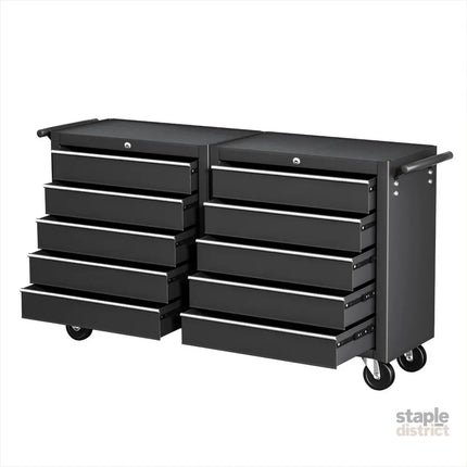 Giantz Tool Chest Trolley 10 Drawers Toolbox Storage Black - Tools > Tools Storage > Tool Boxes