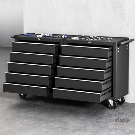 Giantz Tool Chest Trolley 10 Drawers Toolbox Storage Black - Tools > Tools Storage > Tool Boxes