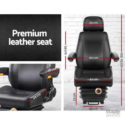 Giantz Tractor Seat Forklift Excavator Truck Universal Backrest Chair PU Leather - Auto Accessories > Auto Accessories