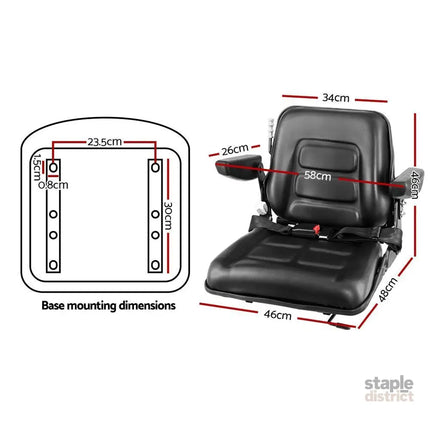 Giantz Tractor Seat Forklift Excavator Universal Suspension Armrest Truck Chair - Auto Accessories > Auto Accessories