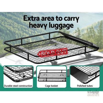 Giantz Universal Car Roof Rack Basket Luggage Vehicle Cargo Carrier 123cm Black - Auto Accessories > Auto Accessories