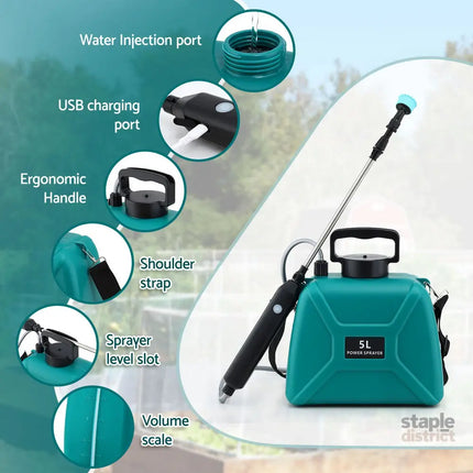 Giantz Weed Sprayer Garden Sprayer USB Charging Electric Shoulder Sprayer 5L - Home & Garden > Garden Tools > Herbicides