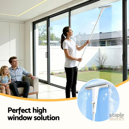 Giantz Window Cleaner Mirror Car Spray Scrub Squeegee 136cm Extendable Long Handle with Water Tank 3 Microfiber Pads