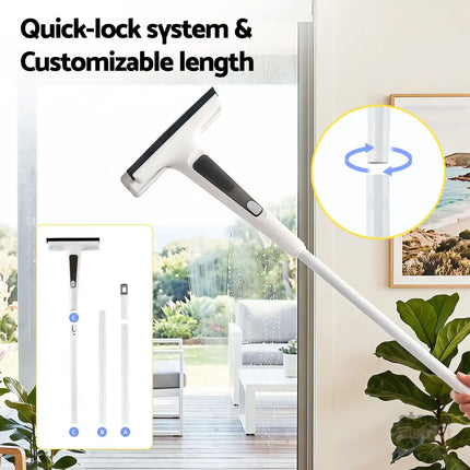 Giantz Window Cleaner Mirror Car Spray Scrub Squeegee 136cm Extendable Long Handle with Water Tank 3 Microfiber Pads