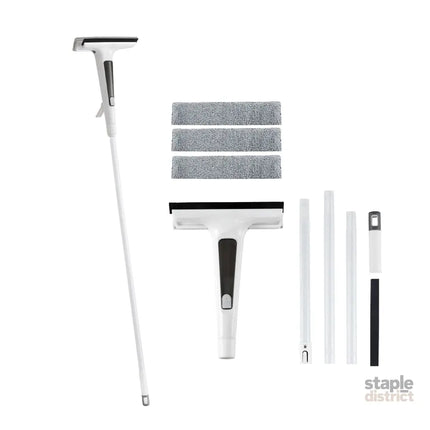 Giantz Window Cleaner Mirror Car Spray Scrub Squeegee 136cm Extendable Long Handle with Water Tank 3 Microfiber Pads