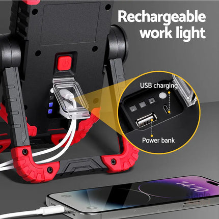 Giantz Work Light Rechargeable Torch USB Cordless LED Lamp Rotation Folding - Outdoor Recreation > Camping > Camping
