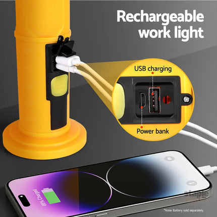 Giantz Work Light Rechargeable USB Cordless LED Lamp Hook Rotation Folding - Sports & Fitness > Exercise Gym & Fitness