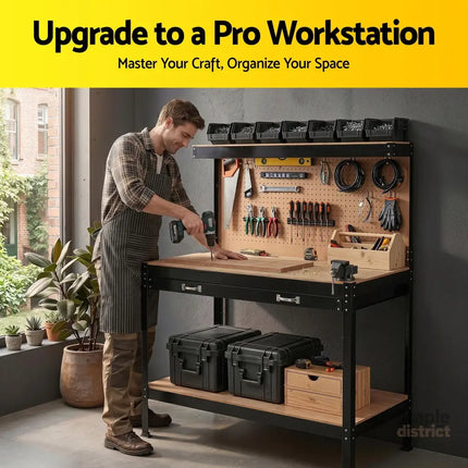 Giantz Workbench with Pegboard and Ultra-Wide 120cm Work Table for Garage DIY 20 Hooks - Tools > Tools Storage > Work
