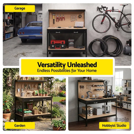 Giantz Workbench with Pegboard and Ultra-Wide 120cm Work Table for Garage DIY 20 Hooks - Tools > Tools Storage > Work