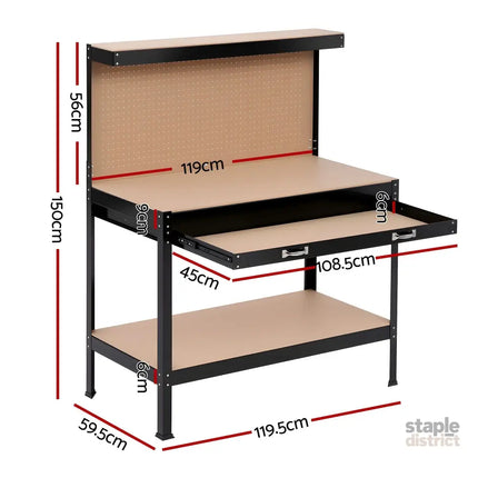 Giantz Workbench with Pegboard and Ultra-Wide 120cm Work Table for Garage DIY 20 Hooks - Tools > Tools Storage > Work