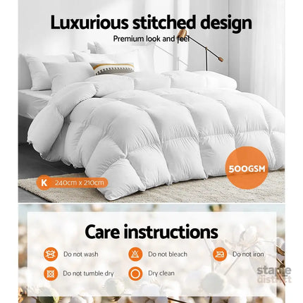 Giselle Bedding 500GSM Goose Down Feather Quilt King - Home & Garden > Bedding > Quilts & Duvets
