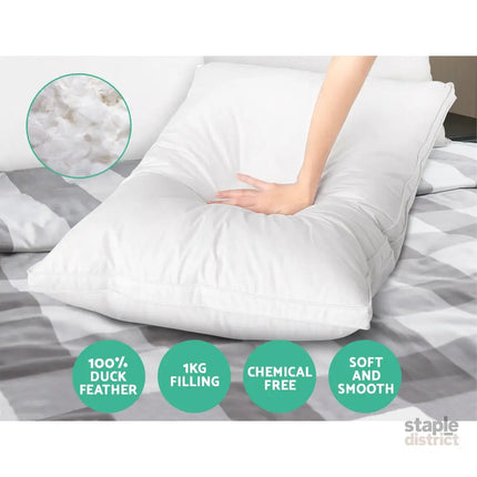 Giselle Bedding Duck Feather Down Pillow Luxury Twin Pack - Home & Garden > Bedding > Pillows