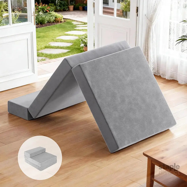 Giselle Bedding Foldable Mattress Folding Foam Bed Mat Light Grey - Furniture > Mattresses > Queen Mattress
