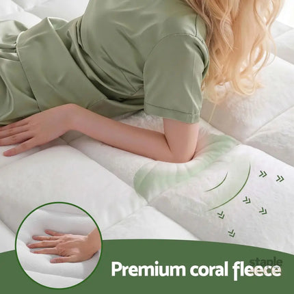 Giselle Bedding King Single Mattress Topper 5cm Coral Fleece - Furniture > Mattresses > Mattress Toppers