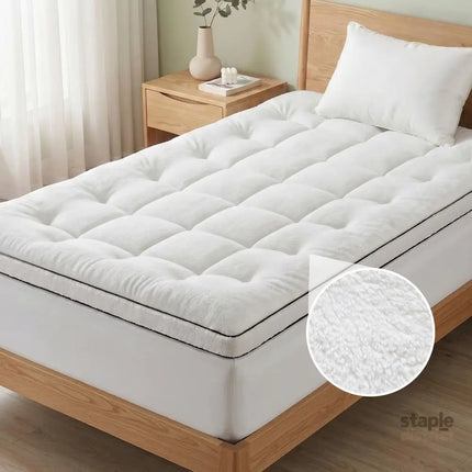 Giselle Bedding King Single Mattress Topper 5cm Coral Fleece - Furniture > Mattresses > Mattress Toppers