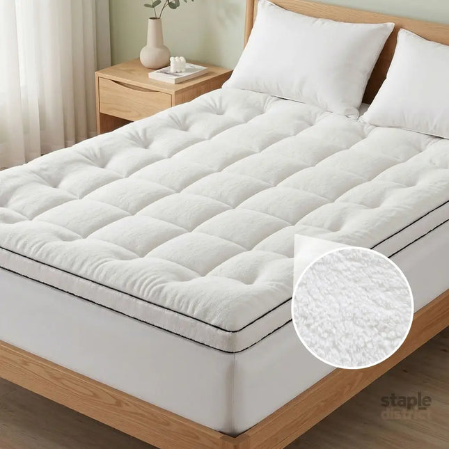 Giselle Bedding Queen Mattress Topper 5cm Coral Fleece - Furniture > Mattresses > Mattress Toppers
