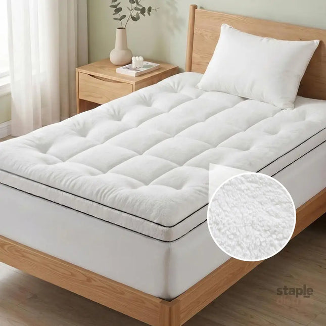 Giselle Bedding Single Mattress Topper 5cm Coral Fleece - Furniture > Mattresses > Mattress Toppers