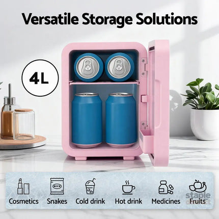 Glacio Mini Fridge Skincare Beauty Cooler Warmer LED Mirror 12V 220V Pink 4L - Appliances > Fridges & Freezers > Fridges
