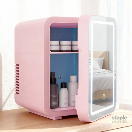 Glacio Mini Fridge Skincare Beauty Cooler Warmer LED Mirror 12V 220V Pink 4L - Appliances > Fridges & Freezers > Fridges