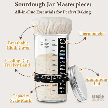 Glass Sourdough Starter Jar 2 Pack 24 oz Wide Mouth Organic Sourdough Starter Kit with Date Marked Band Thermometer