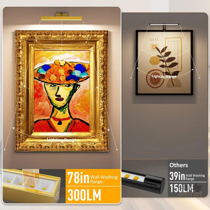 Picture Lights for Wall Battery Operated Picture Light 16in Gallery Light for Paintings CCT Dimmable Gold - Home &