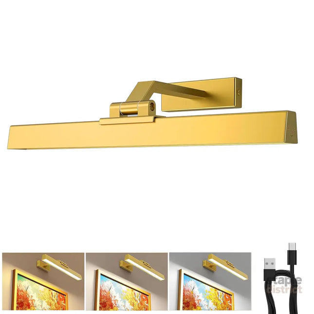 Picture Lights for Wall Battery Operated Picture Light 16in Gallery Light for Paintings CCT Dimmable Gold - Home &