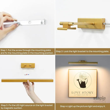 Picture Light Battery Operated 16in Wireless Art Light for Paintings CCT Dimmable Recharging Battery Picture Light with