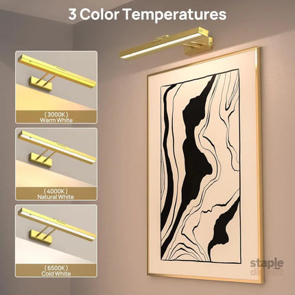Picture Light Battery Operated 16in Wireless Art Light for Paintings CCT Dimmable Recharging Battery Picture Light with
