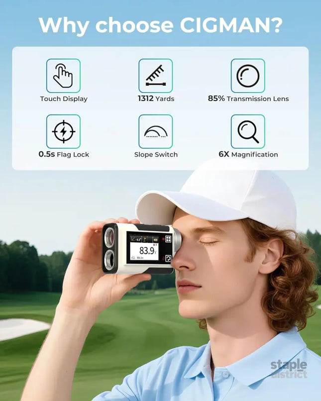 Golf Rangefinder with Slope CIGMAN 1312 Yards Range Finder Golf 2.4-inch External Color Touchscreen Flag Lock Vibration