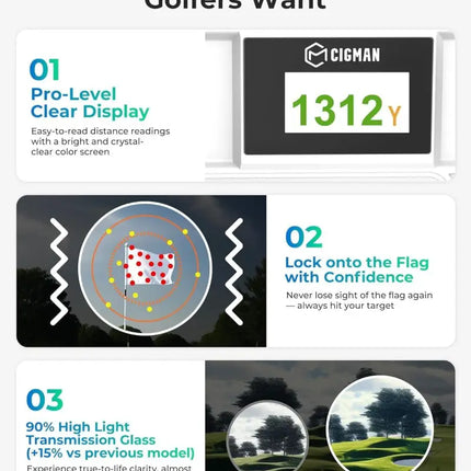 Golf Rangefinder with Slope CIGMAN 1312 Yards Range Finder Golf External Color Display Flag Lock Vibration 6X