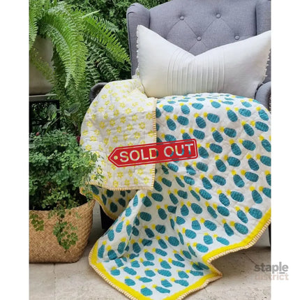 GOTS Certified Organic Cotton Reversible Baby Quilt (100x120cm) - Blue Pineapple - Baby & Kids > Kid’s Furniture >