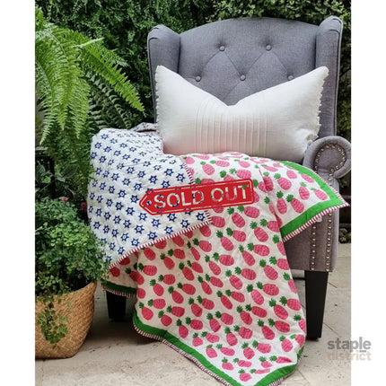 GOTS Certified Organic Cotton Reversible Baby Quilt (100x120cm) - Pink Pineapple - Baby & Kids > Kid’s Furniture >