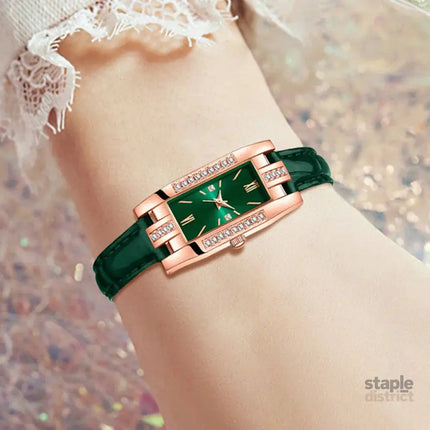 Green Womens Quartz Watch Jewelry Gift Set - Fashion > Women’s Fashion > Women’s Watches
